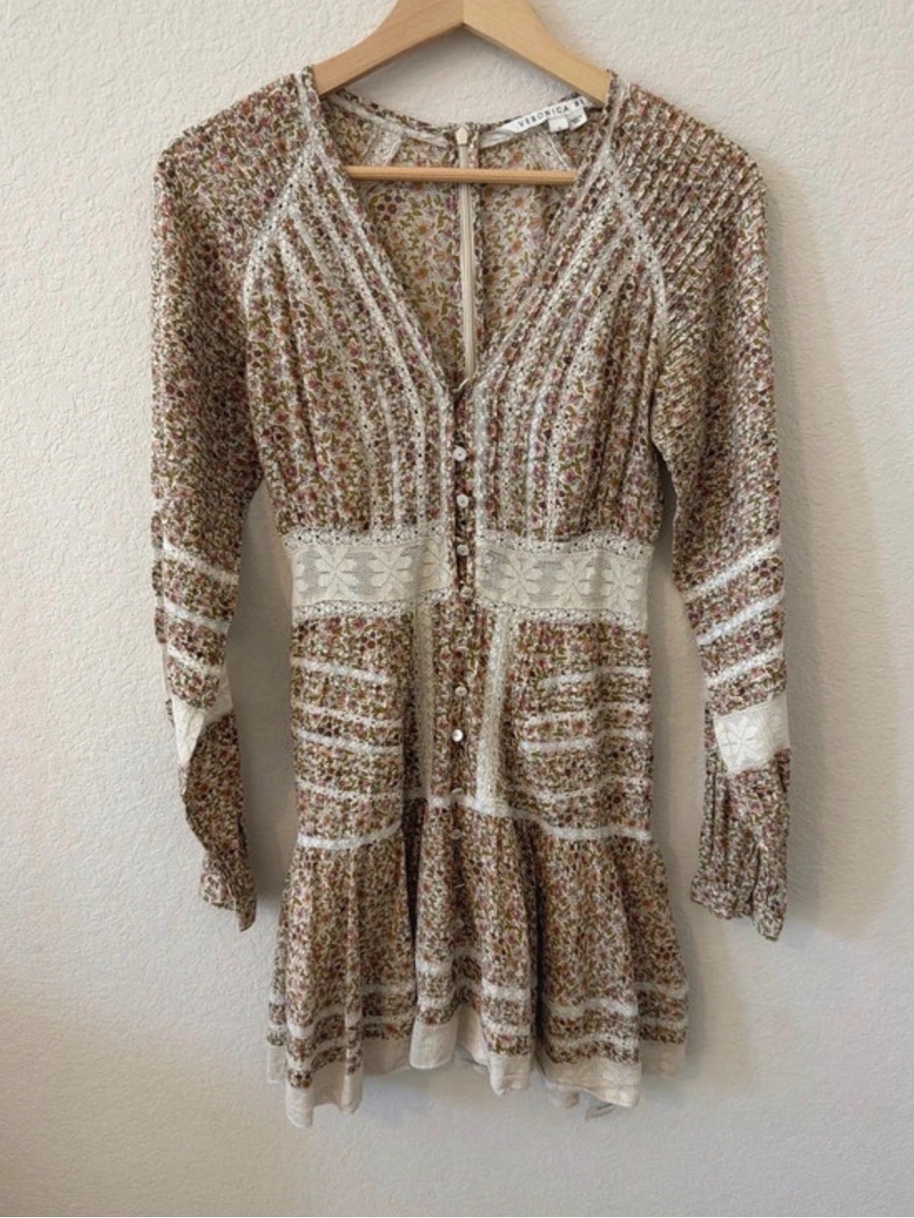 Veronica Beard Addilyn Tan/Cream Floral Lace Mini Dress Stone Multi - Size 4